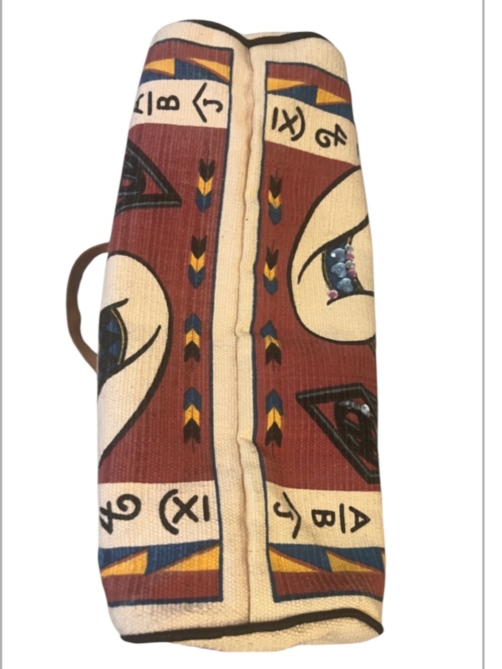 Saddle Blanket Cowboy Country-core Rust Red Embellished Rug Canvas Leather Tote - Picture 3 of 8